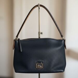 Dooney & Bourke Black Pebbled Leather Shoulder Bag with Brown Trim